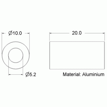 Spacer 5.2d x 10D x 20W Aluminium. Pack of 2.