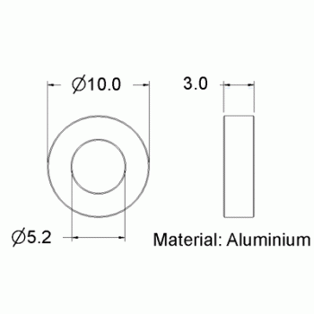 Spacer 5.2d x 10D x 3W Aluminium. Pack of 6.