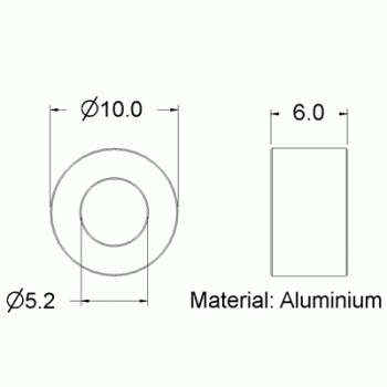 Spacer 5.2d x 10D x 6W Aluminium. Pack of 6.