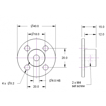 Flanged Turntable Hub with 6mm Bore