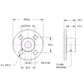 Flanged Turntable Hub with 8mm Bore