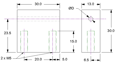 Plain Bearing Block Drawing 3mm, 4mm, 5mm + 6mm