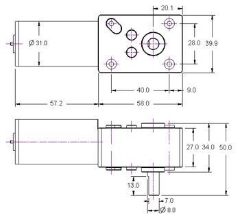 Worm Gearbox Gearmotor 40 Dimensions